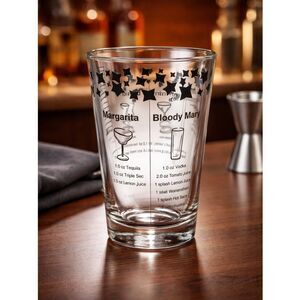 VINTAGE Federal Cocktail Drink Recipe Glass with 5 Recipes Black Print - 6” Tall